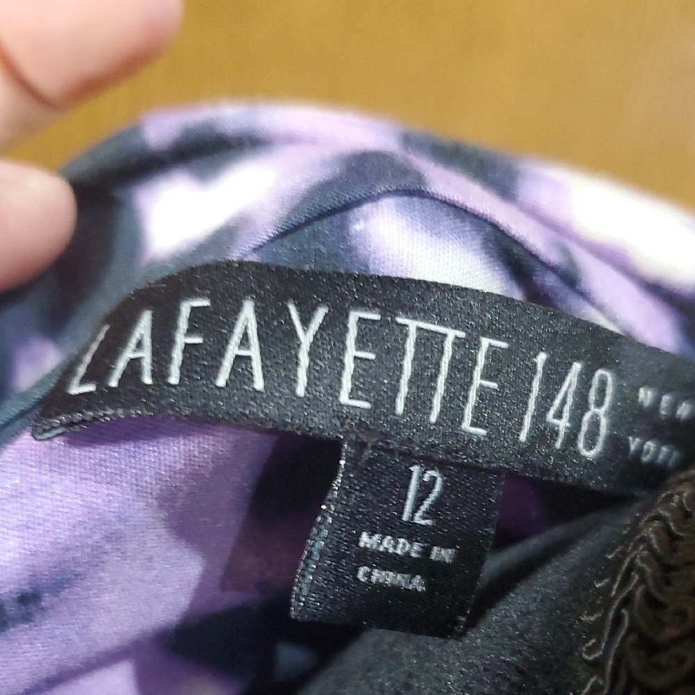 Lafayette 148 New York Purple Black Fitted Button Down Shirt - Picture 2 of 8